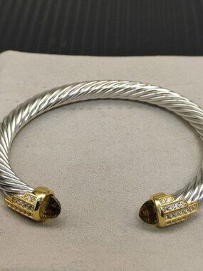 David Yurman 7mm Silver 5-Row Diamond Bracelet with Gold Clasp. Brown Diamonds